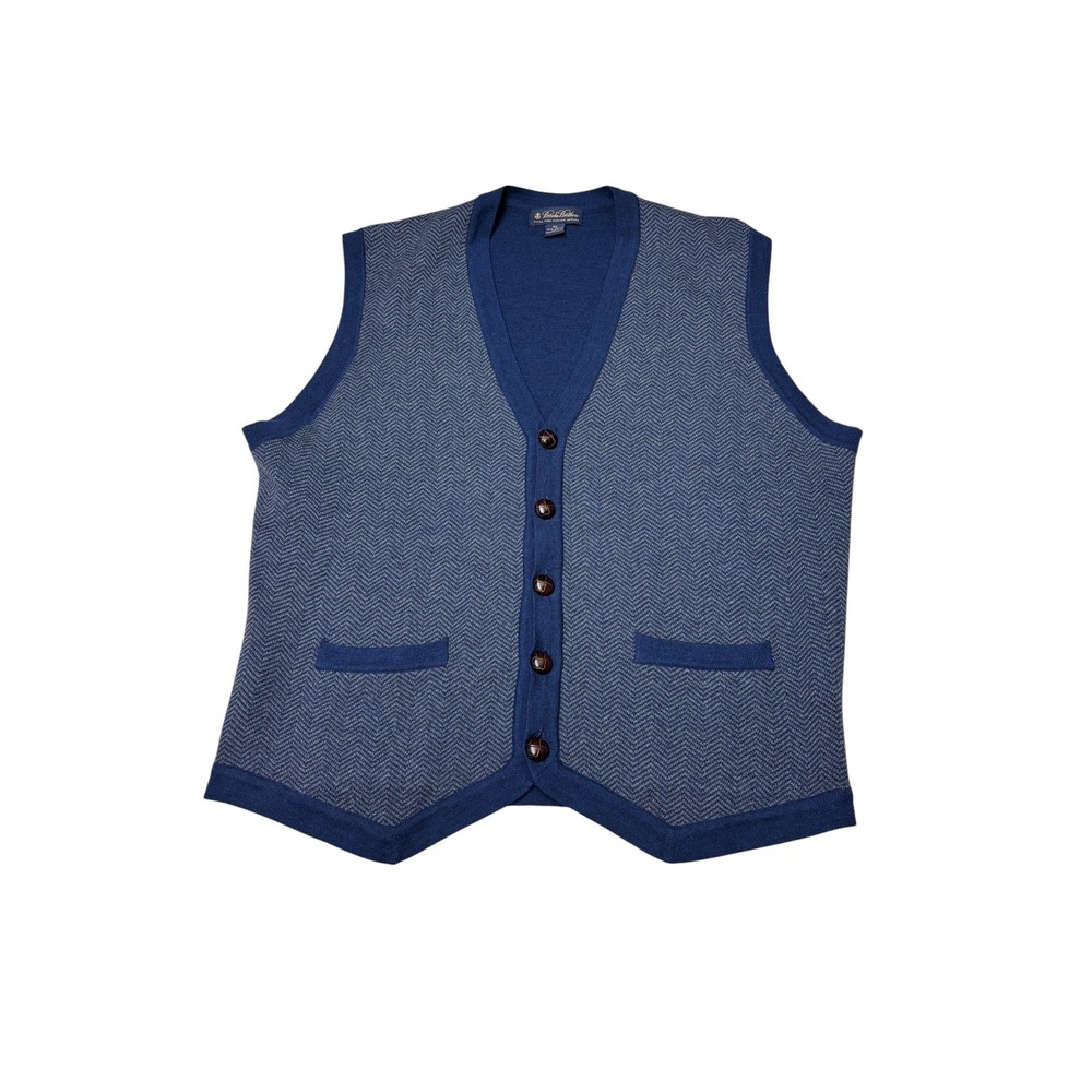 Brooks Brothers Blue Herringbone Italian Merino Wool Sweater Vest Mens XL